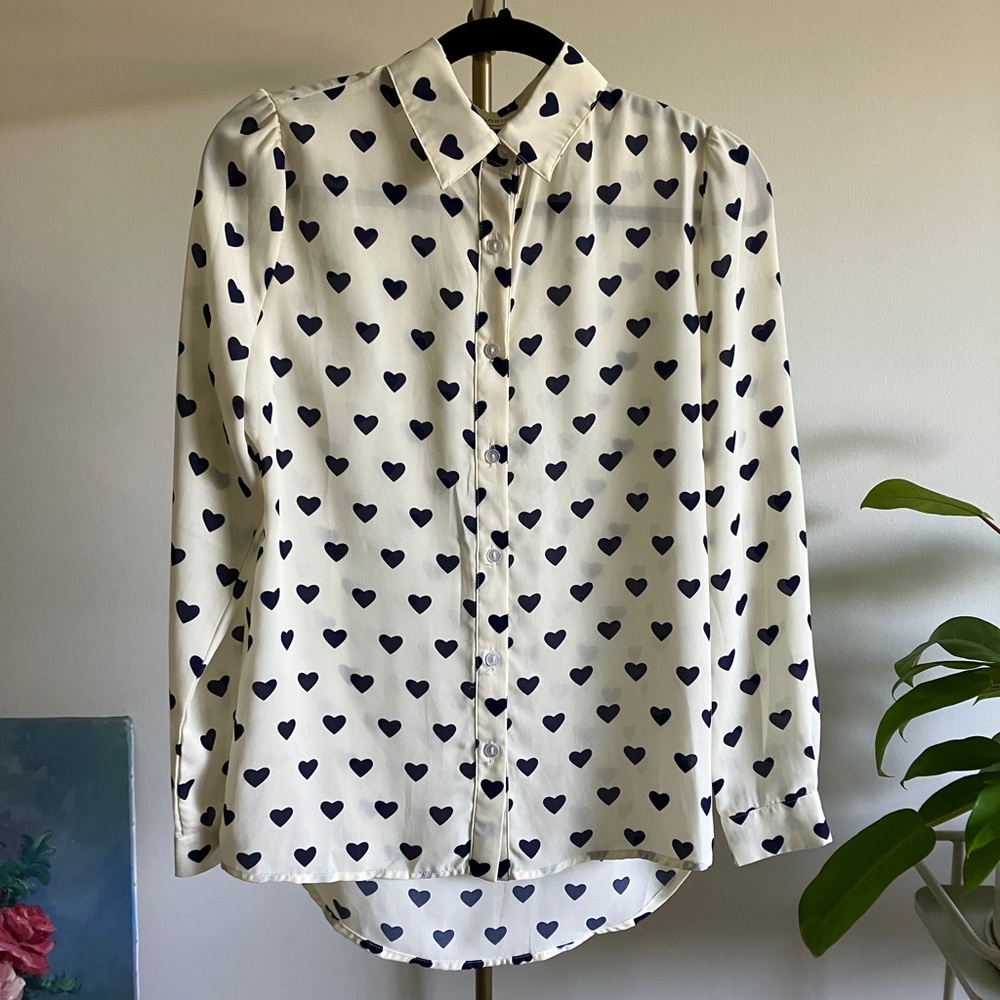 Sugarhill Button Down Blouse with Blue Heart Prints